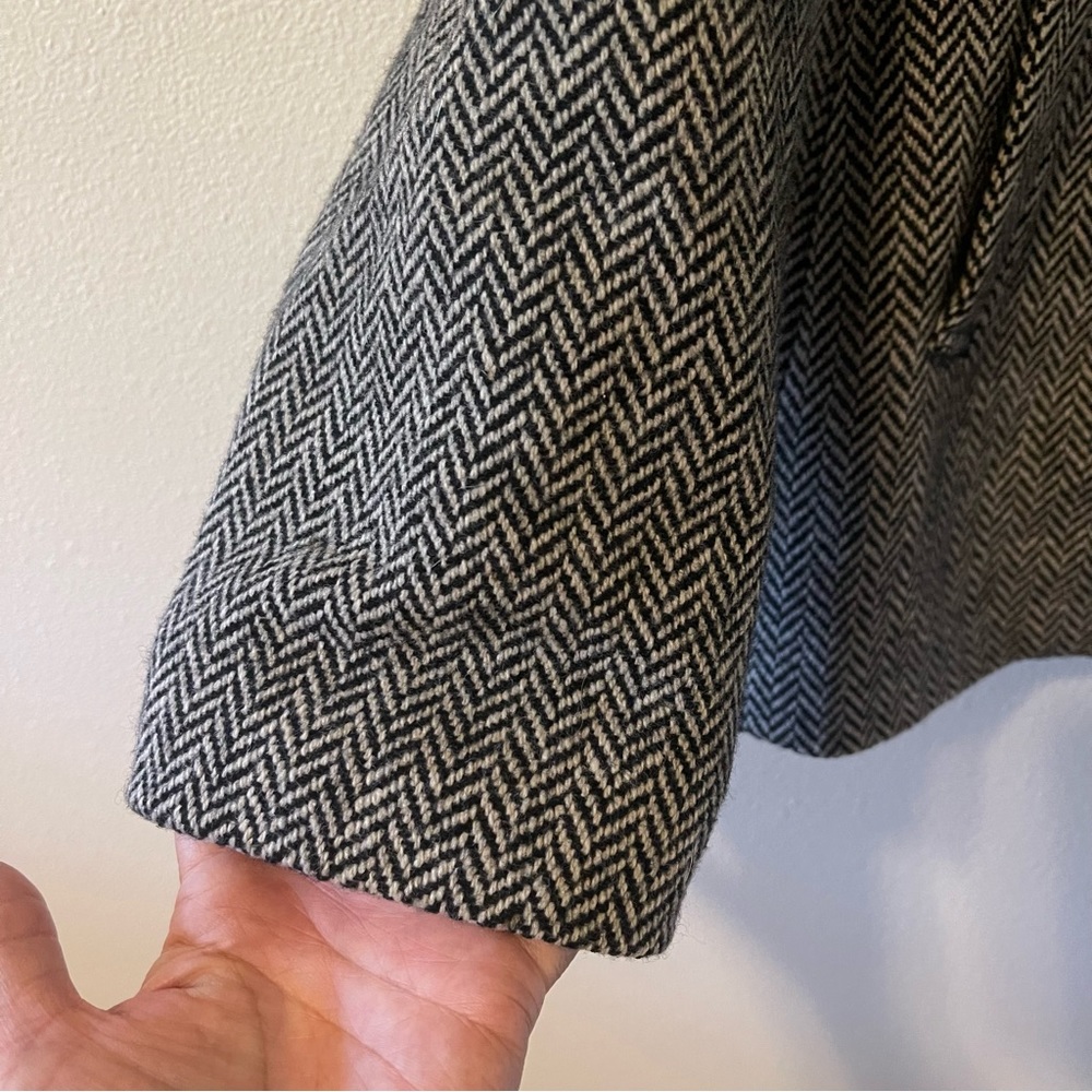 J Crew Factory Wool Herringbone Double Breasted Blazer Rear Belt Black White-M - Picture 6 of 11